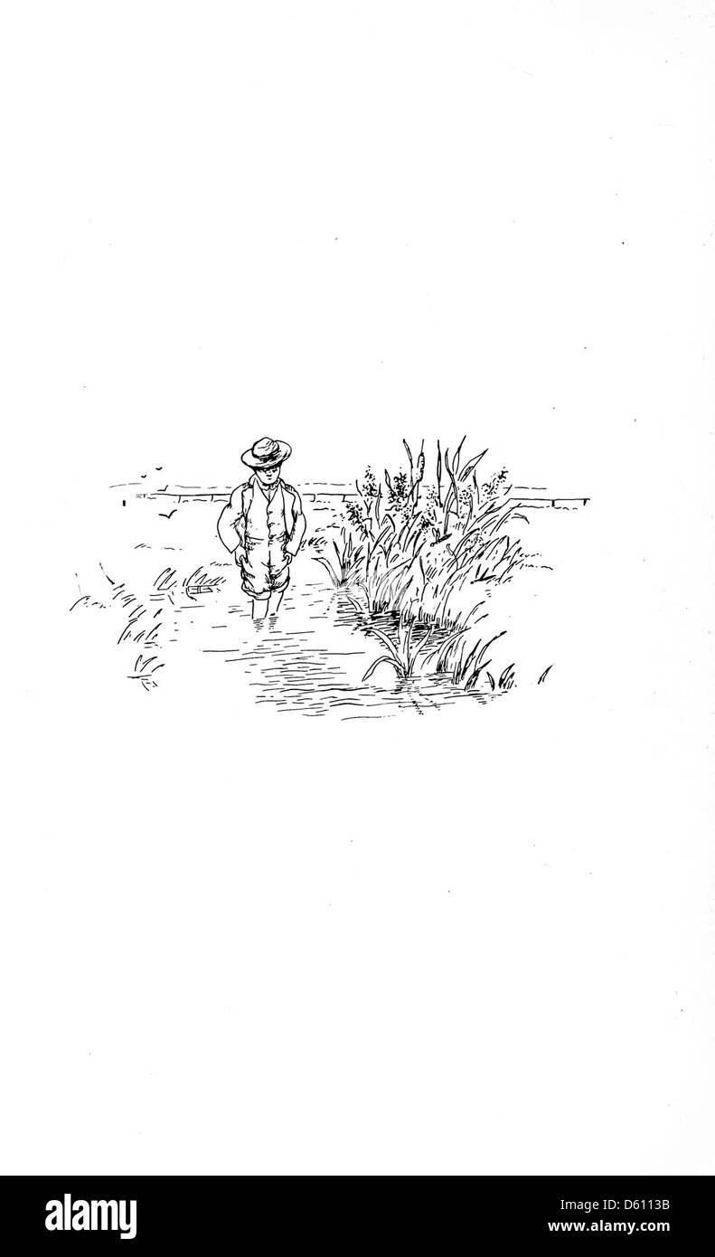 Une illustration tirée de 'A Little Book of Home and Country verse' (1906), mettant en scène des scènes de la vie rurale et de la maison. L'image complète le thème du livre de la poésie simple et réconfortante sur les joies de la vie à la maison et à la campagne. Banque D'Images