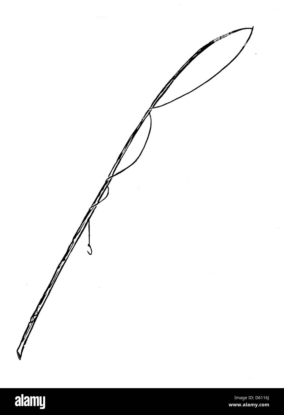 Une illustration tirée de 'A Little Book of Home and Country verse' (1906), montrant une canne à pêche, capturant l'essence rustique et paisible de la vie à la campagne. Banque D'Images