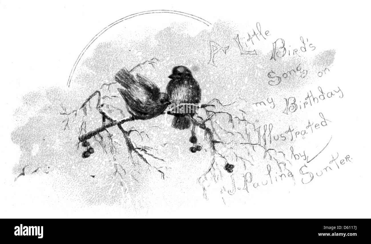 Cette illustration de 1888 représente un petit oiseau chantant un anniversaire, symbolisant la joie et la célébration. L’image capture un moment paisible et édifiant, célébrant la beauté de la nature et les plaisirs simples de la vie à la fin du XIXe siècle. Banque D'Images