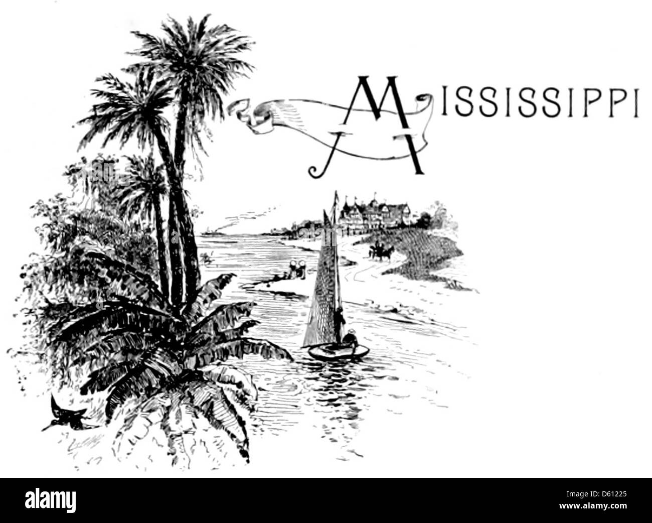 Une page du livre de 1890 'A Handbook of the South', mettant l'accent sur l'état du Mississippi. Le livre fournit des informations historiques et culturelles sur le sud des États-Unis à la fin du XIXe siècle. Banque D'Images