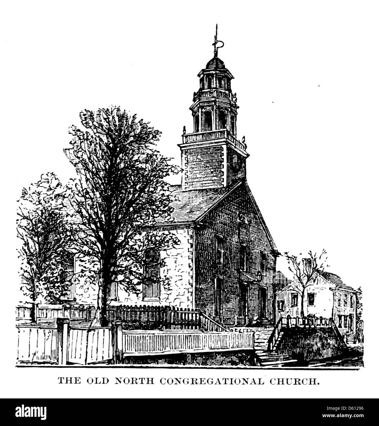 Un guide de voyage de 1881 à Marblehead, Massachusetts, avec des descriptions détaillées des monuments locaux, y compris l'église congrégationnelle Old North. Le guide souligne l'importance historique de la ville et les attractions locales. Banque D'Images