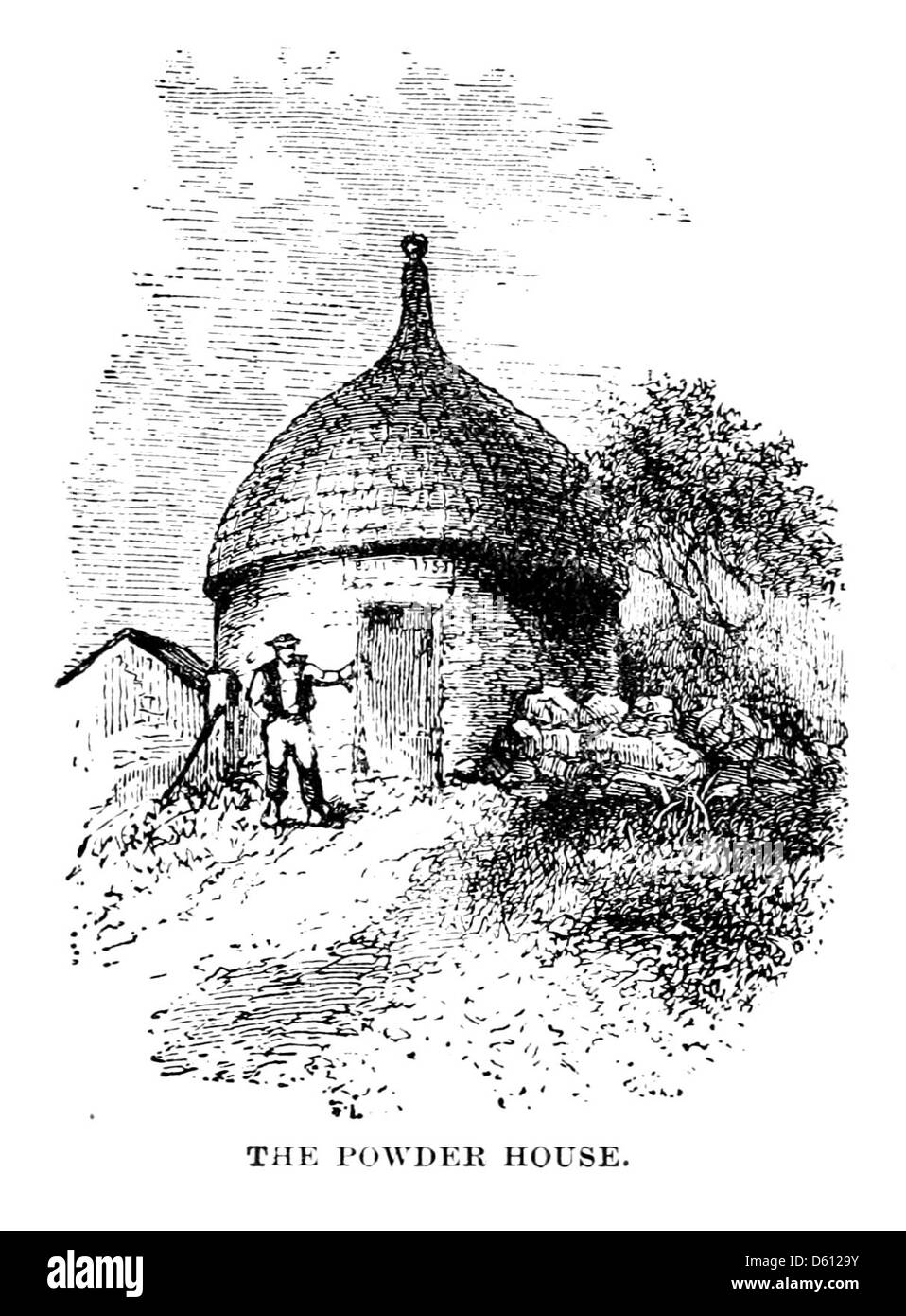 Ce guide de 1881 à Marblehead, Massachusetts, présente des monuments remarquables, dont la Powder House, une structure historique construite pour stocker de la poudre à canon au cours du 18ème siècle. Le guide fournit un aperçu détaillé de l'histoire de la région et de son rôle dans les premiers efforts militaires américains. Banque D'Images