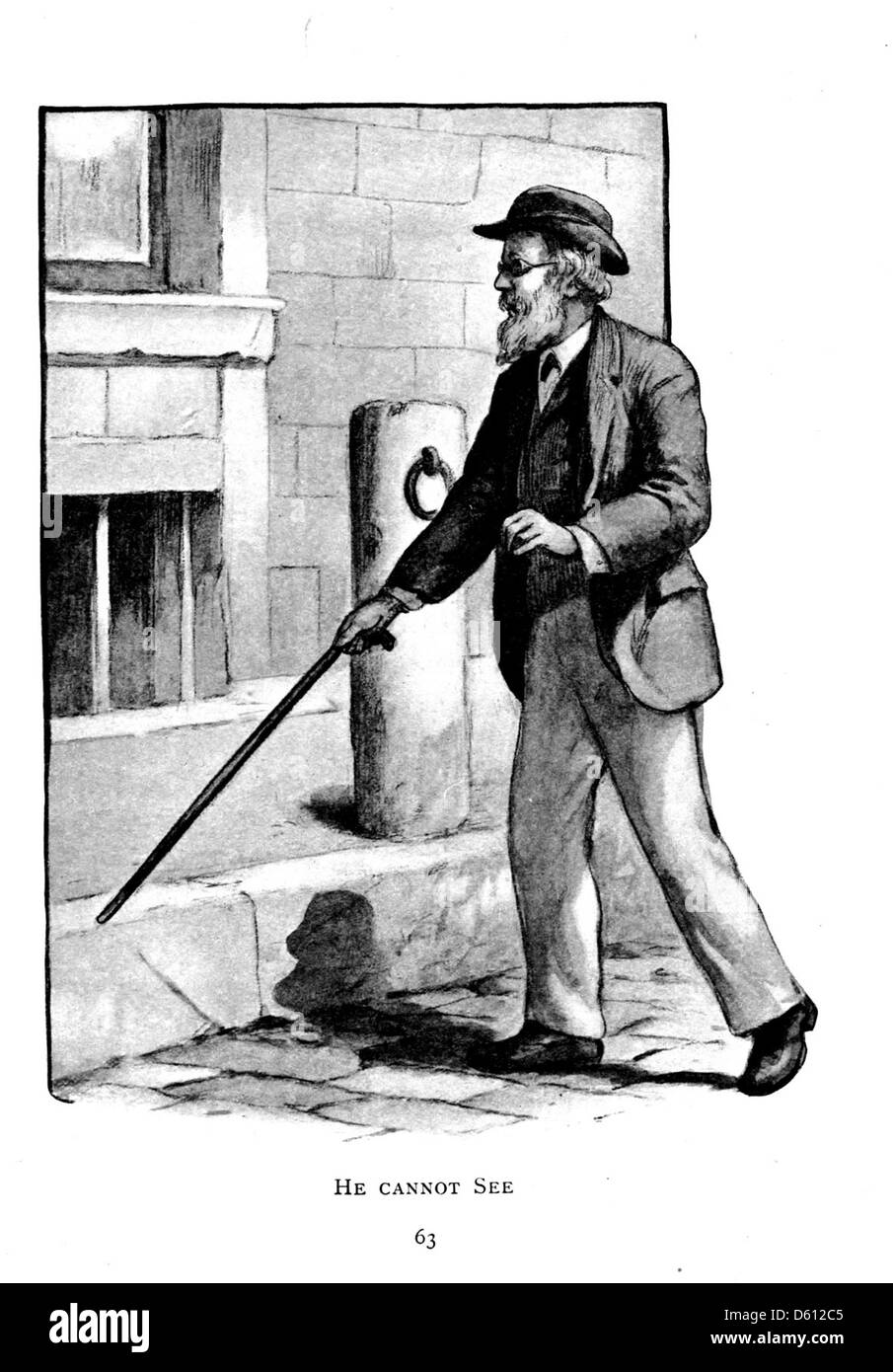 Une image de 1906 tirée du livre « Good Health », représentant un aveugle. L'image peut représenter un aspect de la santé ou du bien-être, en mettant l'accent sur l'état de cécité et son contexte social au début du XXe siècle. Banque D'Images