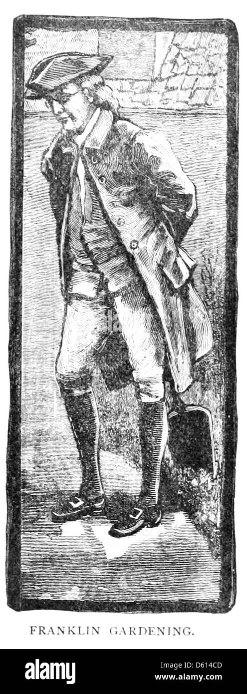 Une illustration de 1884 montrant un vol familial autour de leur maison, inspirée par le concept de vol et d'innovation attribué à Benjamin Franklin. L'image représente les premières idées du vol humain et de l'exploration aérienne. Banque D'Images