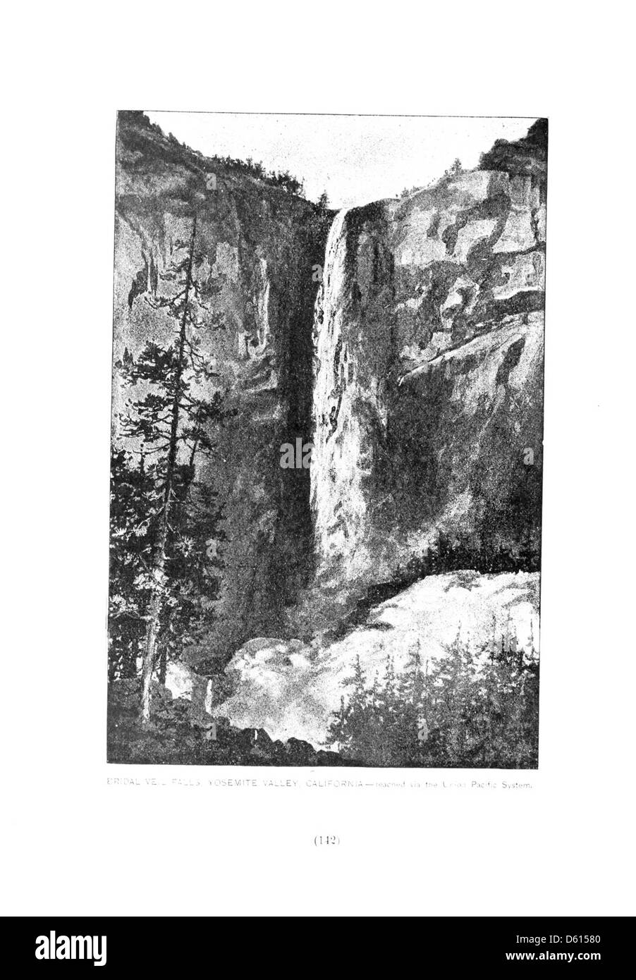 Un guide de voyage de 1891 détaillant les stations de santé et de loisirs dans l'ouest des États-Unis, accessible via le réseau ferroviaire de l'Union Pacific. Parmi les destinations notables, citons Bridal Veil Falls et Yosemite Valley, toutes deux célèbres pour leur beauté naturelle et leurs paysages pittoresques. Banque D'Images