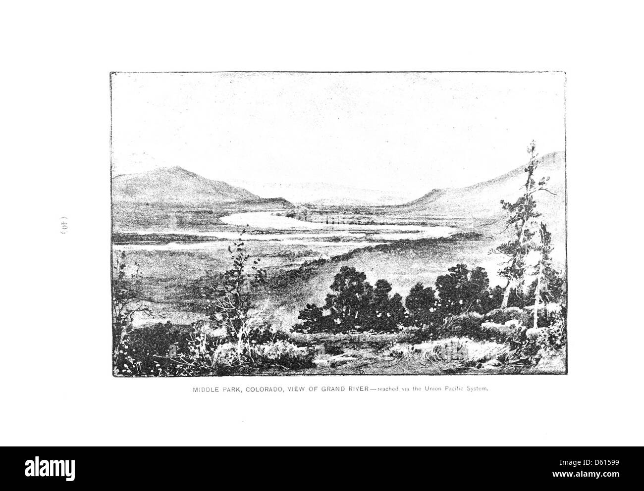 Image de 1891 représentant les stations balnéaires de l'Ouest accessibles via le réseau Union Pacific Railway, présentant des destinations populaires du Colorado, telles que Grand River et Middle Park, réputées pour leur beauté pittoresque et leurs stations balnéaires. Banque D'Images