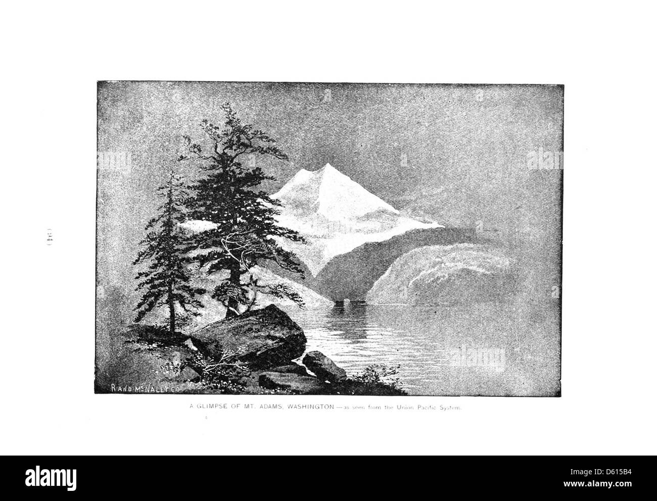 Une description de 1891 des stations balnéaires occidentales accessibles par l'Union Pacific Railway, mettant en évidence la beauté pittoresque du mont Adams dans l'État de Washington. Le guide met l'accent sur les voyages de santé et de loisirs dans la région. Banque D'Images