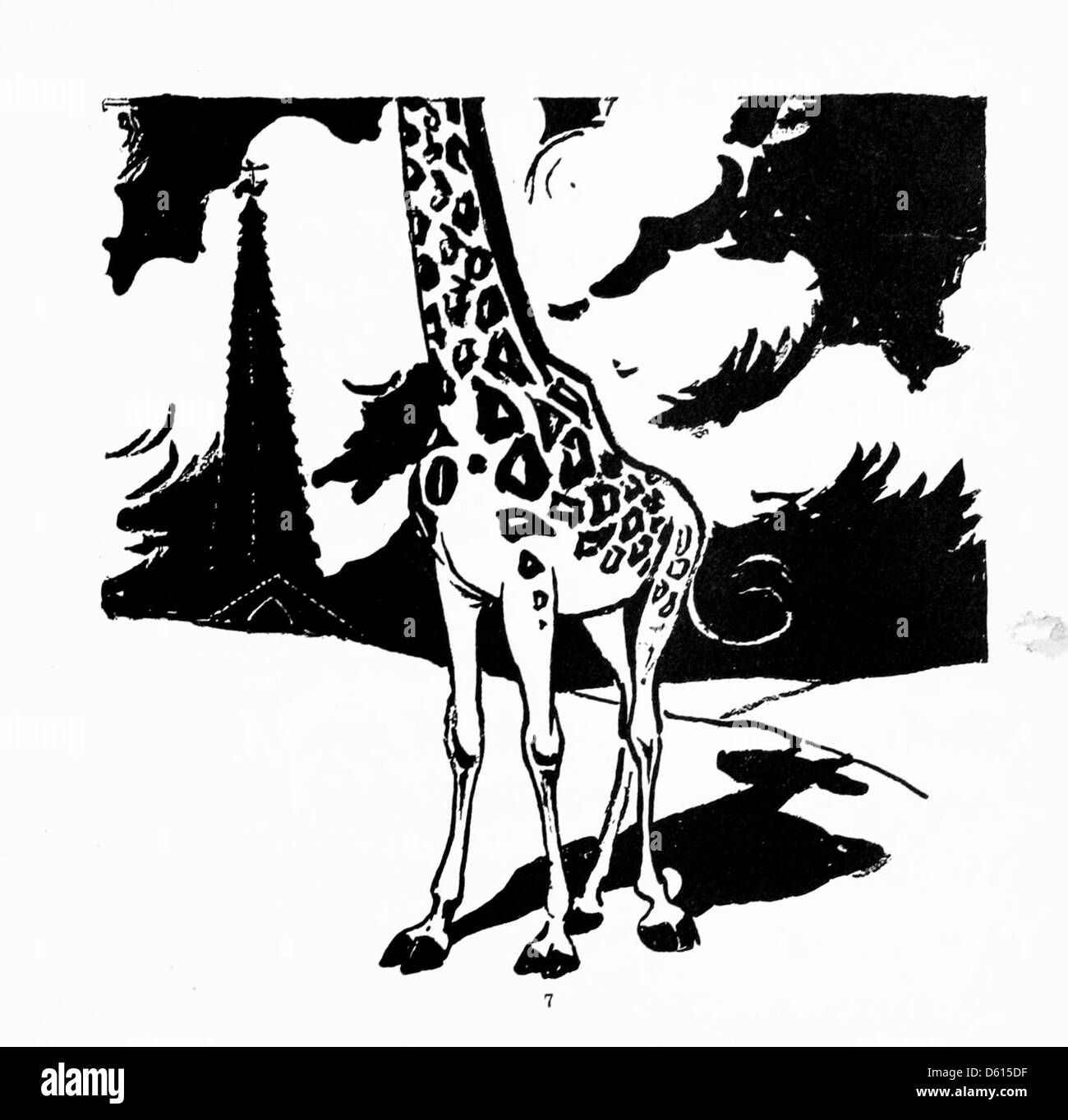 Une illustration de l'édition 1899 de 'A Child's Primer of Natural History' mettant en vedette une girafe. L'image met en valeur les traits distinctifs de ce mammifère africain, un sujet clé dans les livres d'histoire naturelle pour enfants du début du XXe siècle. Banque D'Images