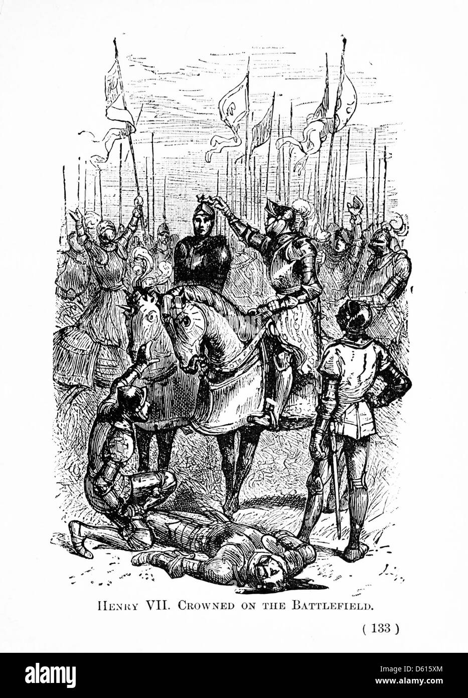 Une illustration tirée de 'A Child's History of England' (1897), représentant le roi Henri VII, une figure importante de l'histoire anglaise qui a établi la dynastie Tudor. L'image montre son apparence royale et figure autoritaire. Banque D'Images