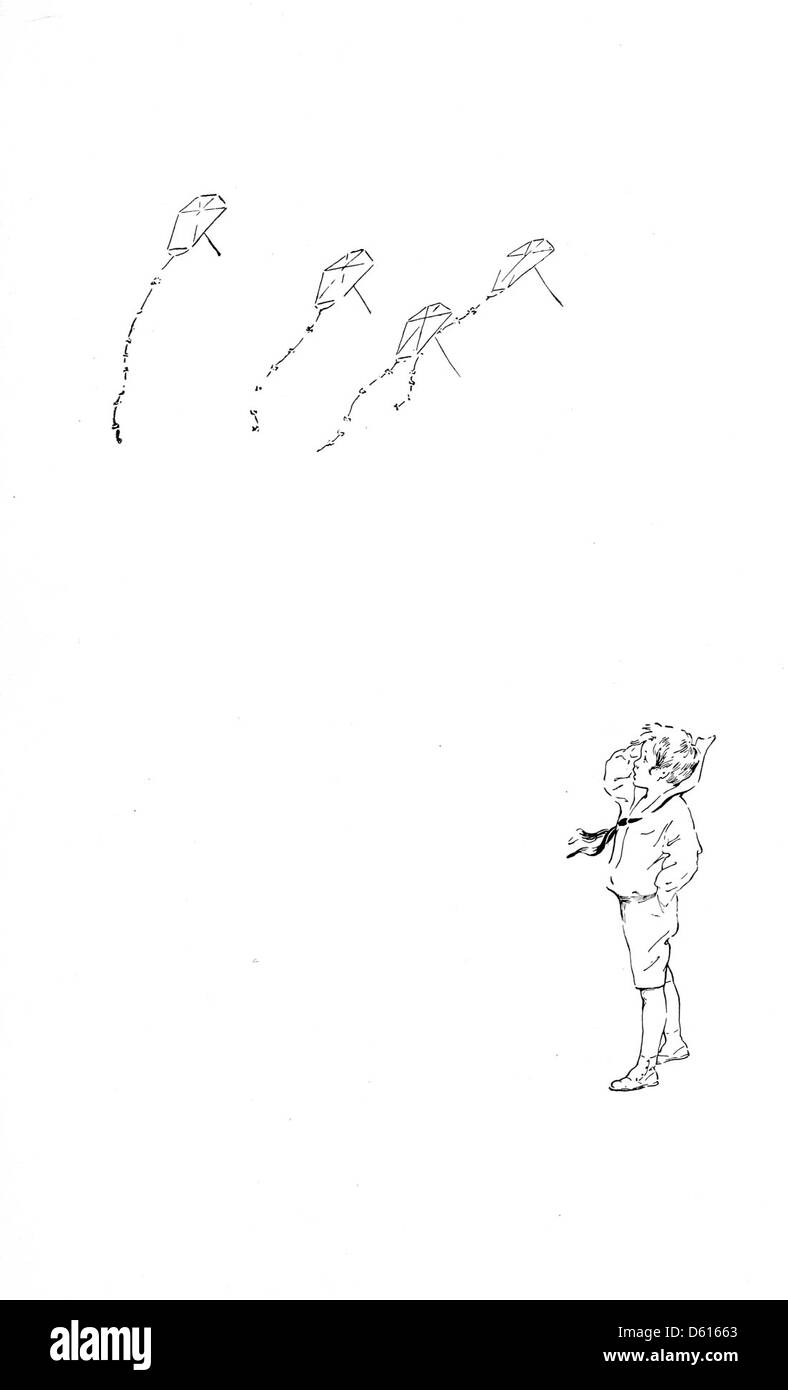 Une édition de 1905 de 'un jardin d'enfants de versets', illustré par Betsy Collins Pease. L'image représente des enfants volant des cerfs-volants, capturant la joie et l'innocence de l'enfance, comme l'exprime la poésie de Robert Louis Stevenson. Banque D'Images