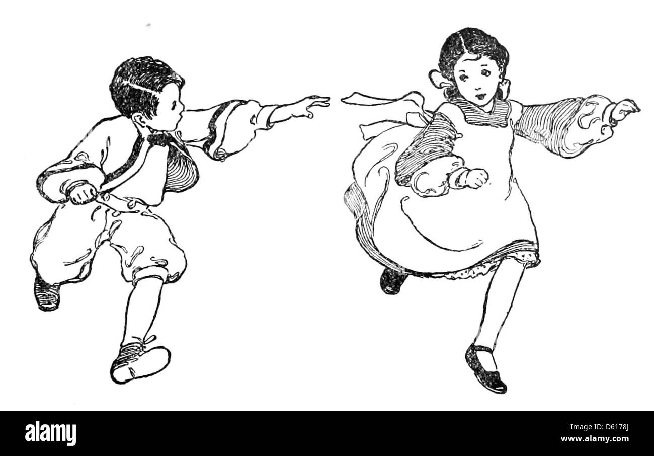 Cette illustration de 1905 tirée de « jardin d'enfants de versets » de Robert Louis Stevenson présente une charmante représentation des enfants et de la nature, évoquant l'atmosphère fantaisiste du livre. Banque D'Images