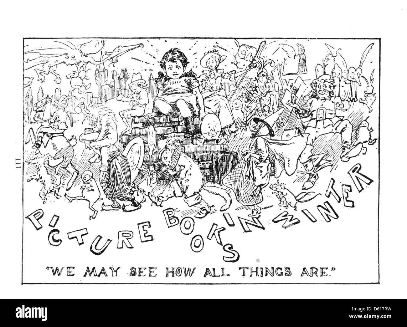 Une autre illustration tirée de 'A Child's Garden of Verses' (1902), montrant une scène ludique et enchanteresse qui complète la poésie de Robert Louis Stevenson, célébrant la joie et l'émerveillement de l'enfance. Banque D'Images