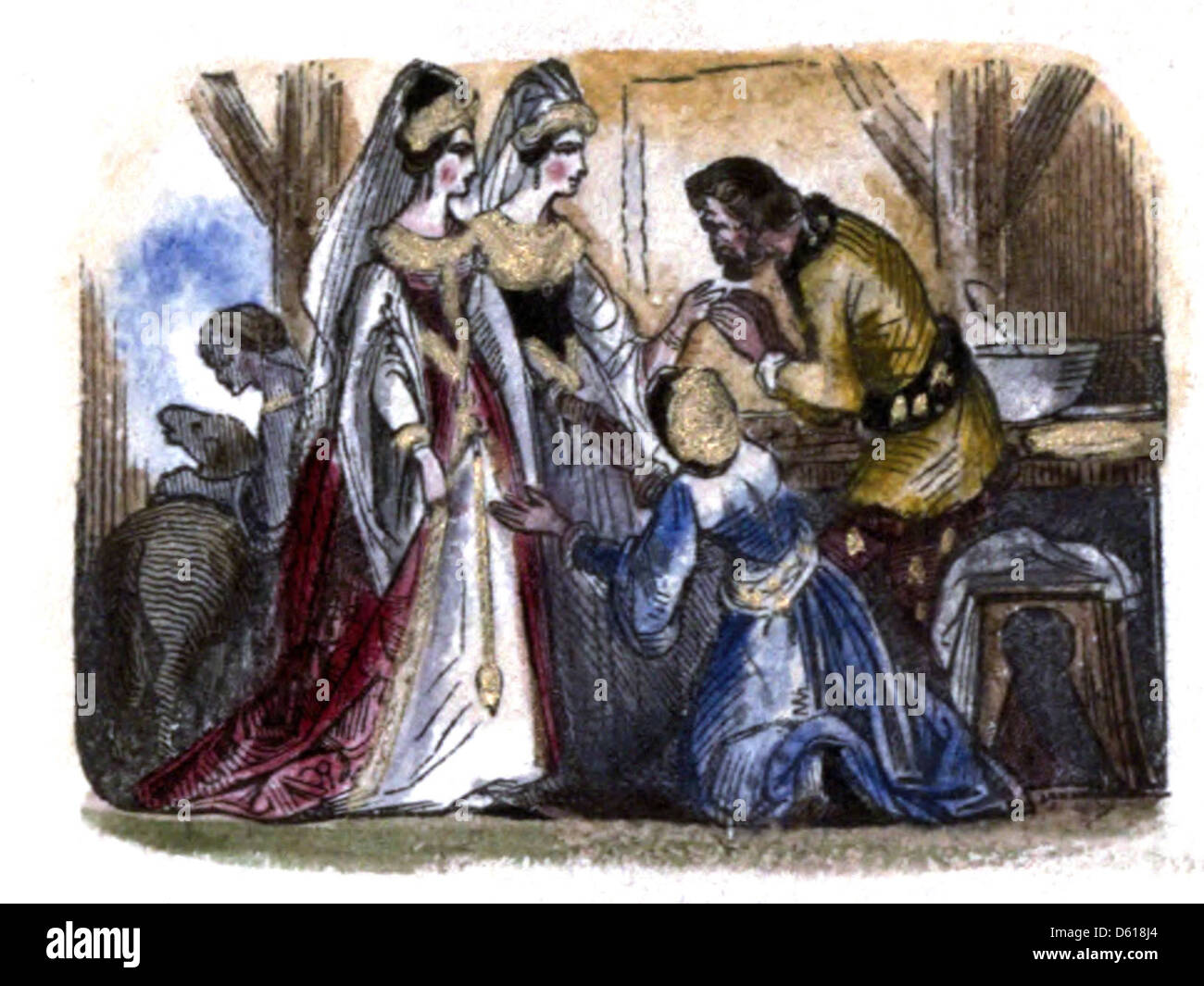 Cette image est tirée de 'The Child's Fairy Library', une collection de contes de fées publiés entre 1837 et 1838. Il présente des histoires illustrées pour les enfants, présentant des personnages et des thèmes de contes de fées classiques. La collection était populaire dans la littérature pour enfants du XIXe siècle. Banque D'Images