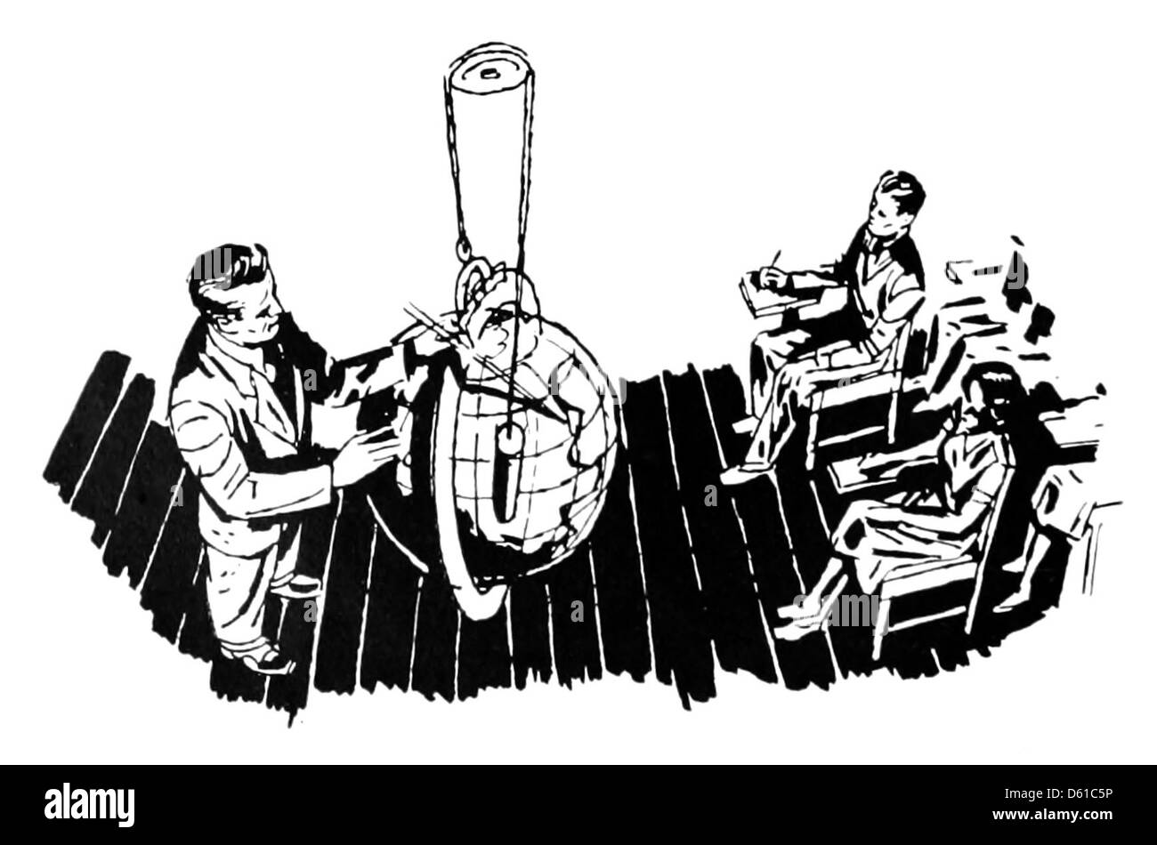 Ce guide de la défense civile de 1951 fournit des instructions aux écoles et aux collèges sur la préparation aux situations d'urgence pendant la période de la guerre froide. Il comprend des stratégies pour faire face aux attaques potentielles et assurer la sécurité des élèves, en mettant l'accent sur les procédures en classe telles que l'utilisation de globes de classe à des fins éducatives pendant les exercices. Banque D'Images