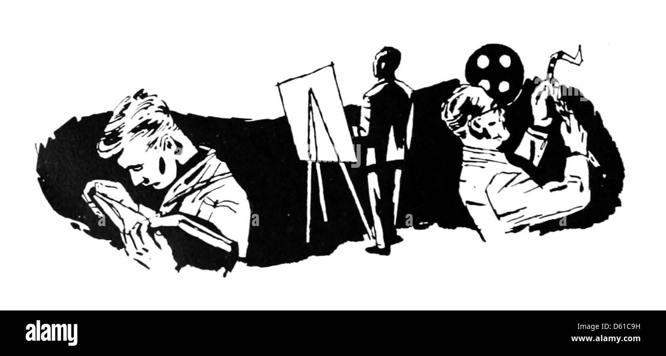 Cette image est tirée de « Interim civil Defense instructions for Schools and Colleges » (1951), qui fournit des conseils pour protéger les étudiants en cas d'attaque nucléaire potentielle ou d'urgence. L'image présente probablement une affiche pédagogique avec la représentation d'un artiste d'étudiants se préparant à des exercices de défense civile. Banque D'Images