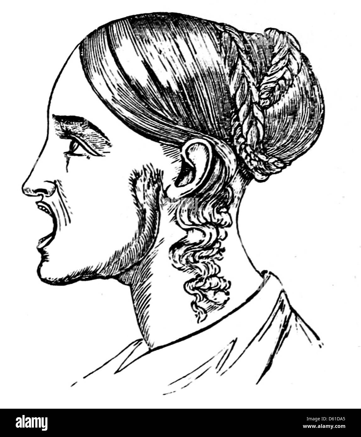 Un manuel de 1868 fournissant des conseils sur le processus d’extraction des dents, avec une illustration montrant la mâchoire d’une femme. Le livre détaille les techniques utilisées par les praticiens dentaires précoces dans les extractions dentaires. Banque D'Images
