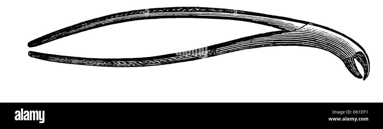 Un manuel de 1868 détaillant les techniques et les outils utilisés pour l'extraction dentaire, visant à éduquer les dentistes sur les procédures dentaires efficaces. Il comprend des illustrations des outils dentaires et des instructions étape par étape pour les extractions. Banque D'Images