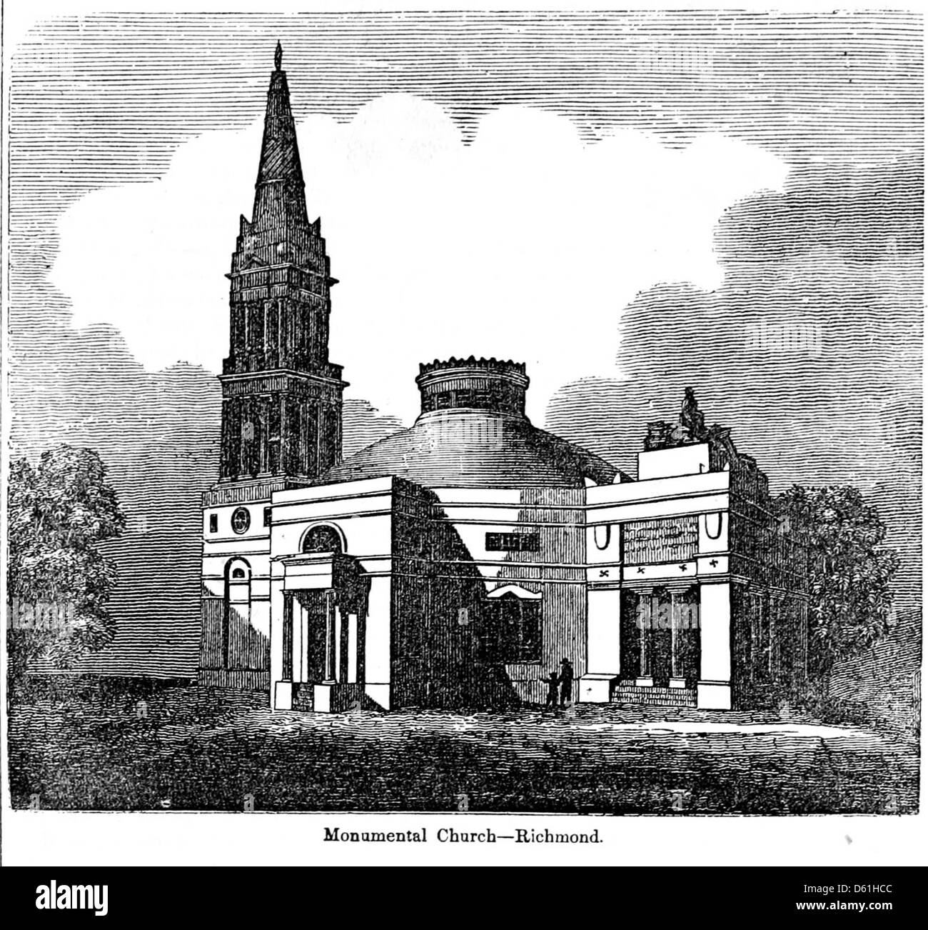 Un livre de 1860 intitulé 'A Pictorial Description of the United States', mettant l'accent sur l'église monumentale de Richmond, en Virginie. La description comprend l'importance historique de l'église et les détails architecturaux. Banque D'Images