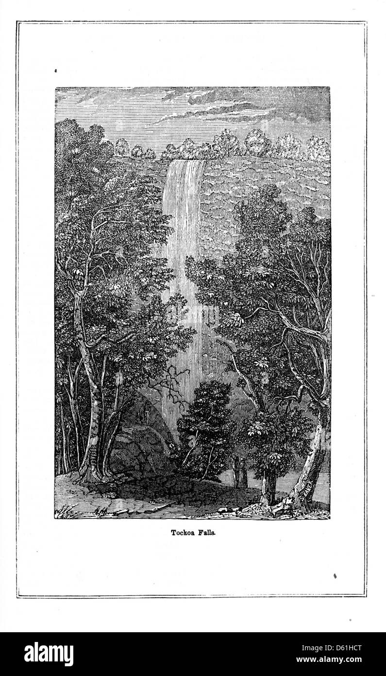 Cette illustration de 1860 présente les chutes de Toccoa en Géorgie, mettant en valeur la beauté naturelle et l'importance géologique de la région. Il met en évidence les chutes dans le cadre d'une description picturale plus large des États-Unis. Banque D'Images