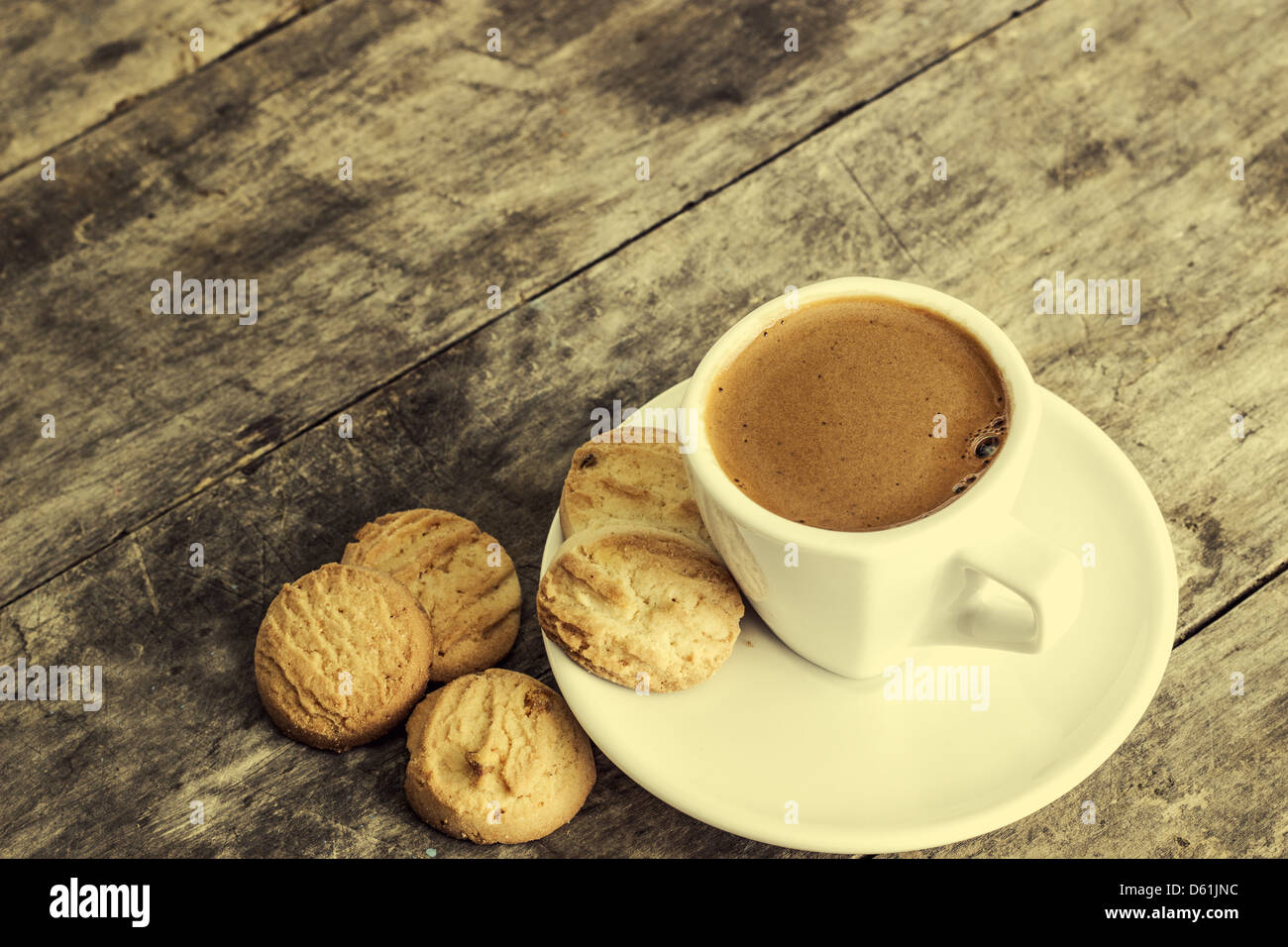 Style rétro photo de café et biscuits sur la table Banque D'Images