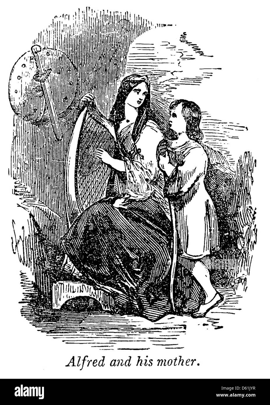 Une édition illustrée de 1854 de 'A Pictorial History of England', qui comprend une section sur Alfred le Grand, l'un des rois les plus renommés d'Angleterre, connu pour son leadership pendant les invasions vikings et ses contributions au droit et à la culture anglais. Banque D'Images