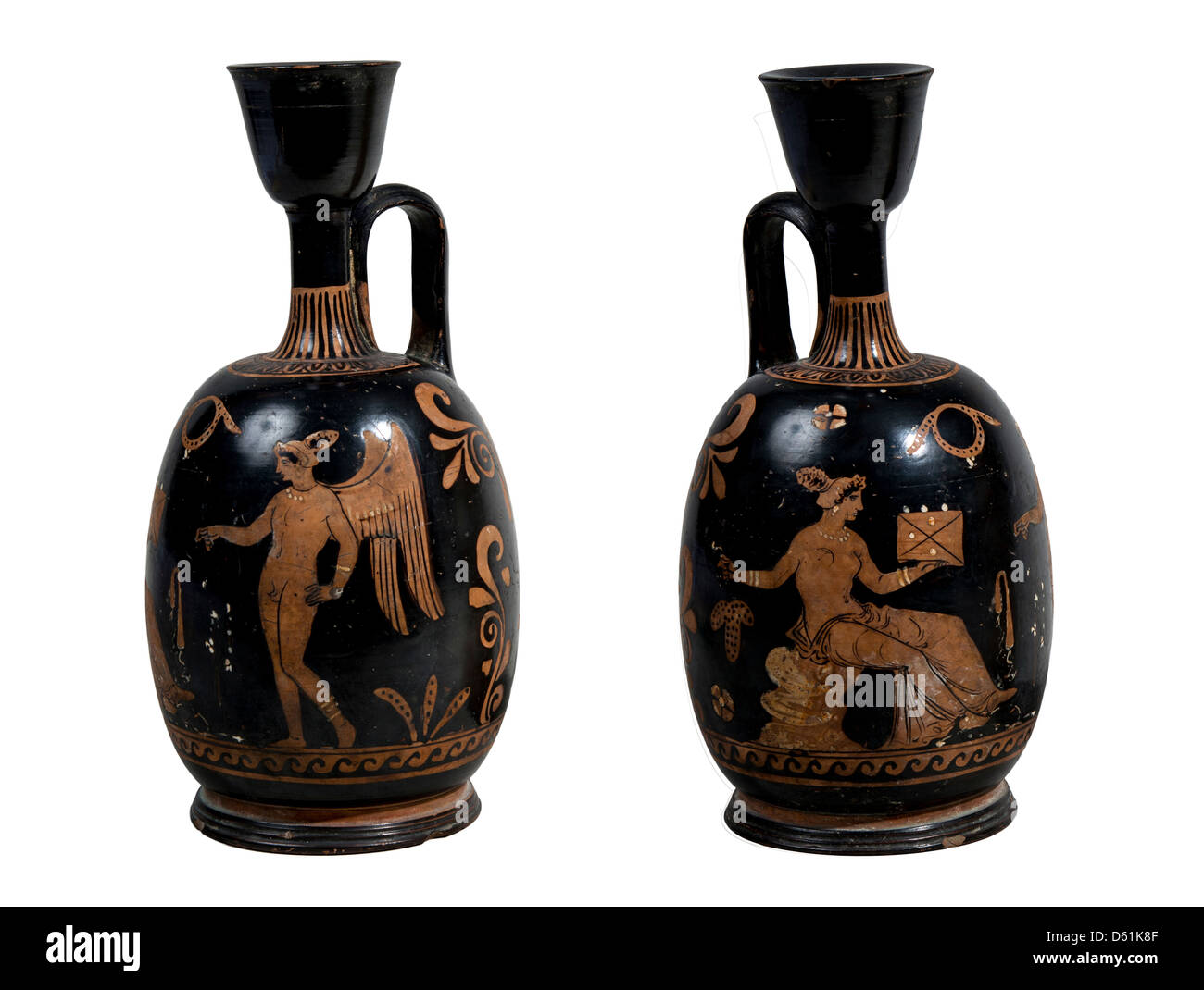 Avant et l'arrière d'un italien du sud (Oinochoe) cruche de vin des Pouilles, 4ème siècle avant notre ère. Banque D'Images