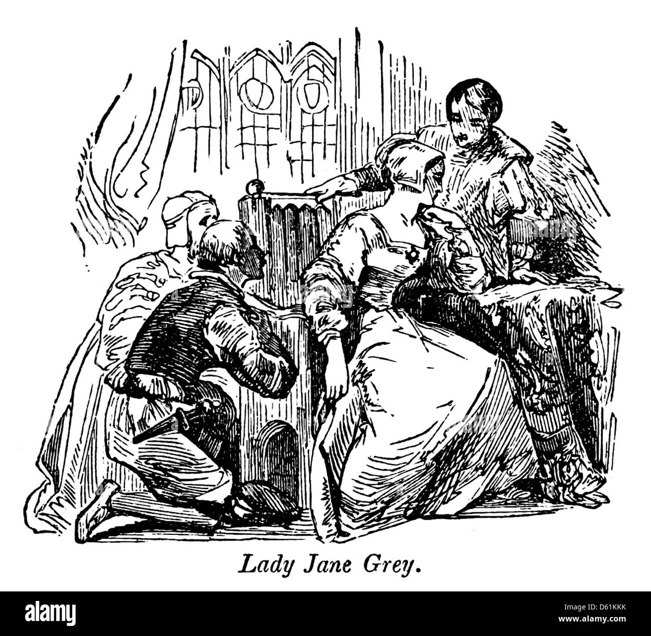 Cette illustration de 1854 tirée de 'A Pictorial History of England' représente Lady Jane Grey, la reine de neuf jours. L'image capture son destin tragique et son rôle dans l'histoire tumultueuse de l'Angleterre pendant la période Tudor. Banque D'Images