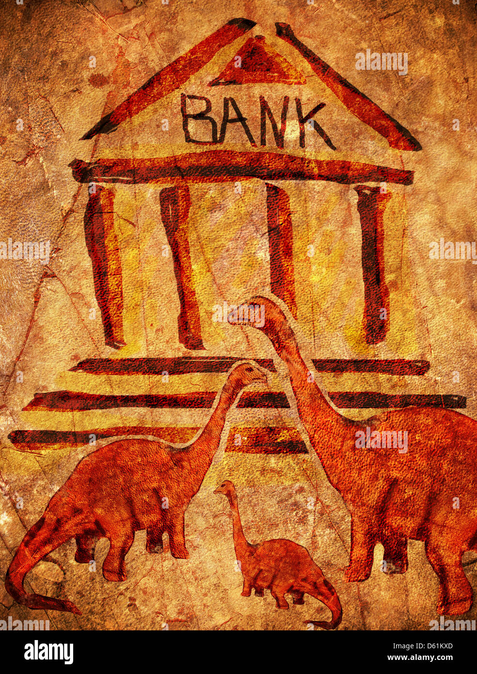 Banque avec les dinosaures préhistoriques illustration numérique Banque D'Images