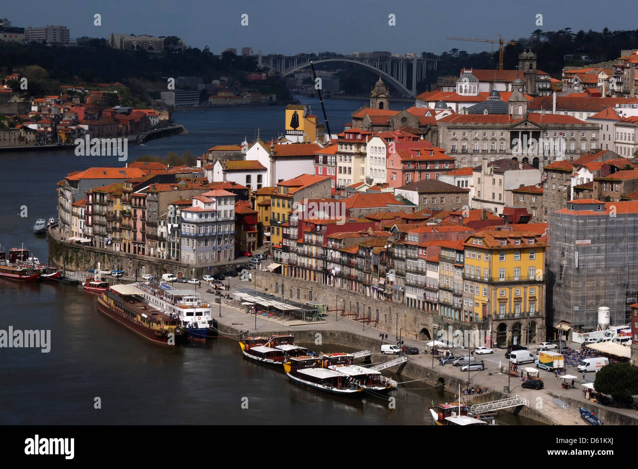 Portugal, Porto, vue, Douro, rivière, pont, Ribeira Banque D'Images