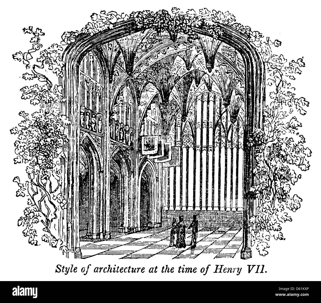 Une illustration tirée de 'A Pictorial History of England' (1854), représentant le style architectural du règne du roi Henry VII L'image montre la grandeur et la conception des bâtiments de cette période, reflétant l'architecture anglaise médiévale tardive. Banque D'Images