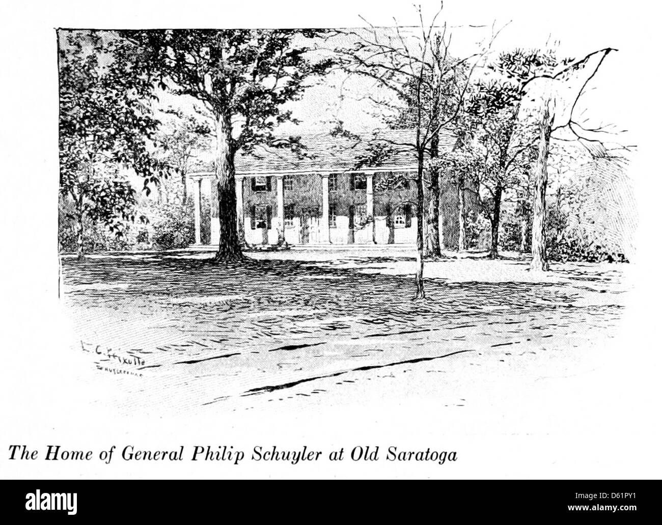 Cette photographie de 1917 montre la maison du général Philip Schuyler à Old Saratoga, New York, un site important pour l'histoire de la révolution américaine. L'image reflète l'importance historique de l'emplacement, associée aux contributions de Schuyler à la guerre d'indépendance. Banque D'Images