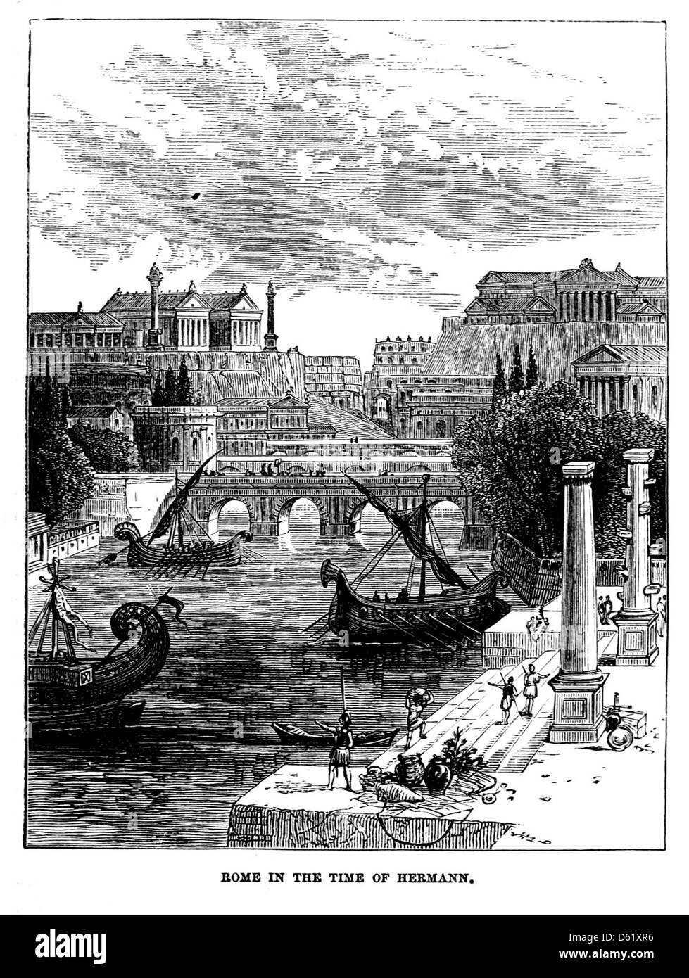 Une image de 1874 tirée de 'Une histoire scolaire de l'Allemagne', mettant l'accent sur la période de l'histoire allemande menant à la formation de l'Empire allemand en 1871. L'image illustre probablement des événements ou des figures liés à cette transition historique significative, comme Hermann et Rome. Banque D'Images