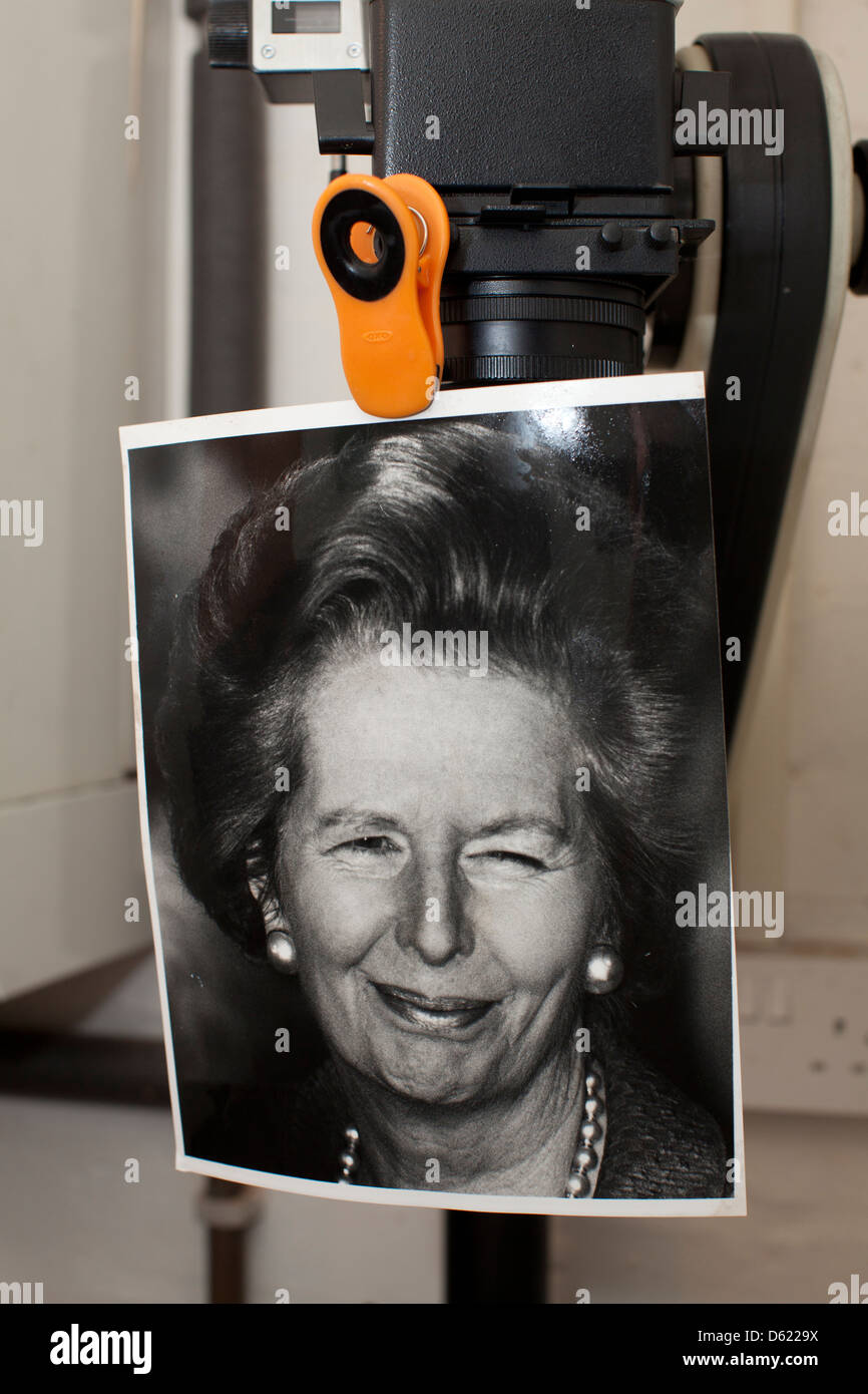 Photo en noir et blanc de Margaret Thatcher dans les années 1980, un photogrpahic darkroom Banque D'Images