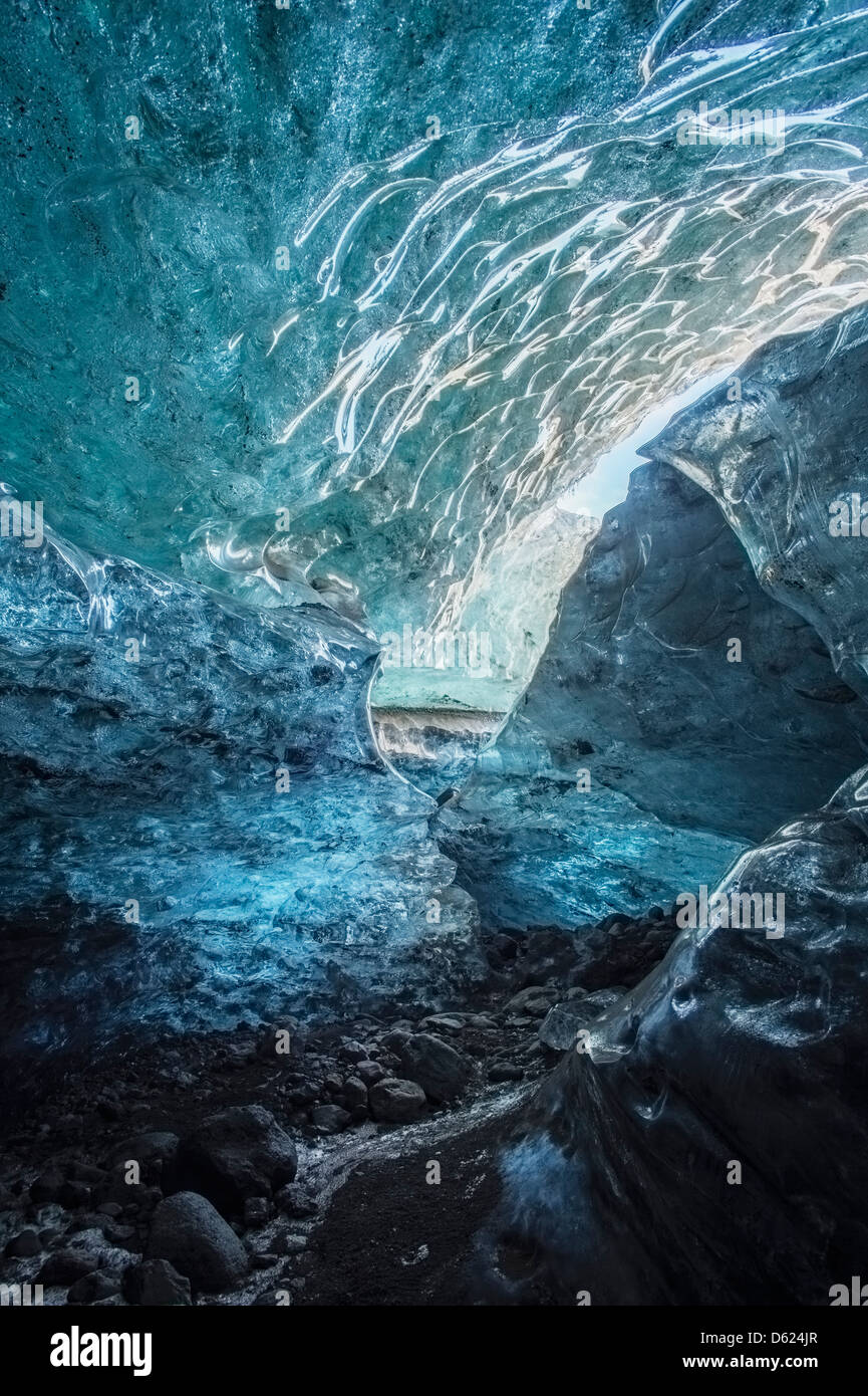 Murs de glace Grotte glaciaire du glacier Vatnajokull, Fallsjokull, calotte de glace, l'Islande Banque D'Images