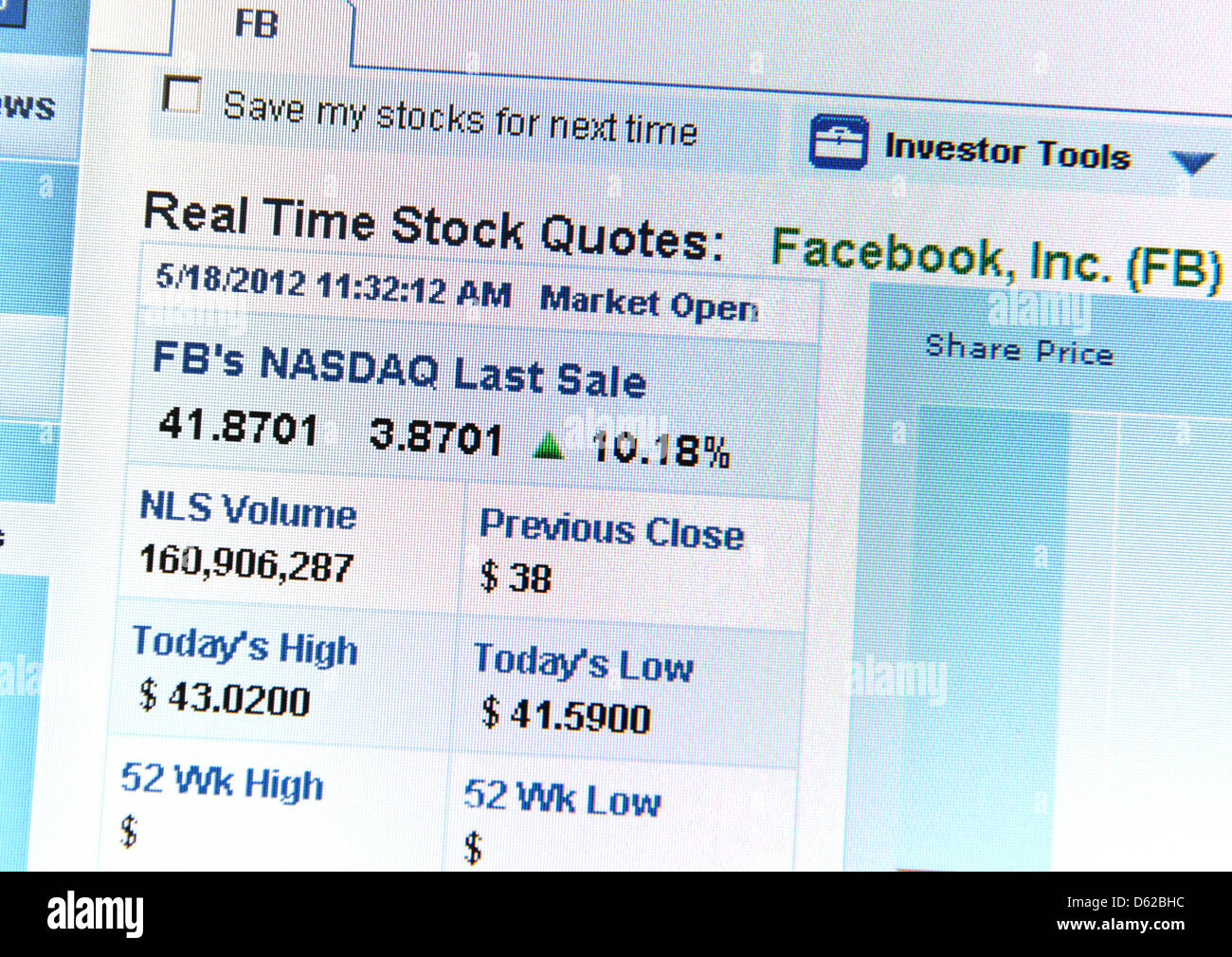 La Premiere Citation Sur Facebook Actions Est Presentee Sur Un Moniteur Sur La Page Internet Du Nasdaq A Berlin Allemagne 18 Mai 12 C Est La Plus Grande Bourse Internet De Tous Les