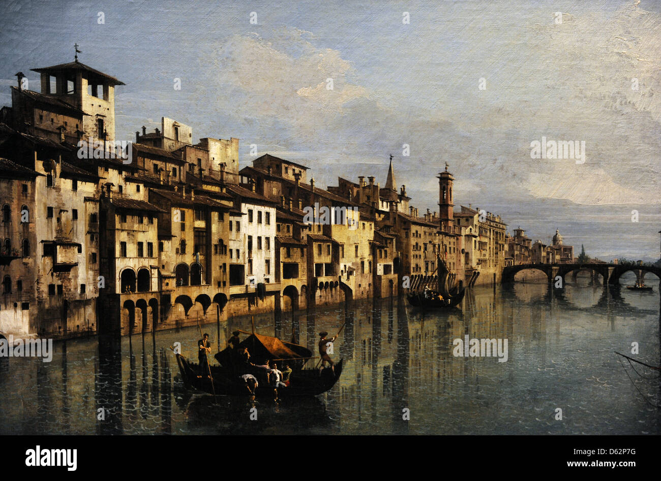 Bernardo Bellotto (1721-1780). L'Arno à Florence, 1742. Huile sur toile, Musée des beaux-arts de Budapest. La Hongrie. Banque D'Images