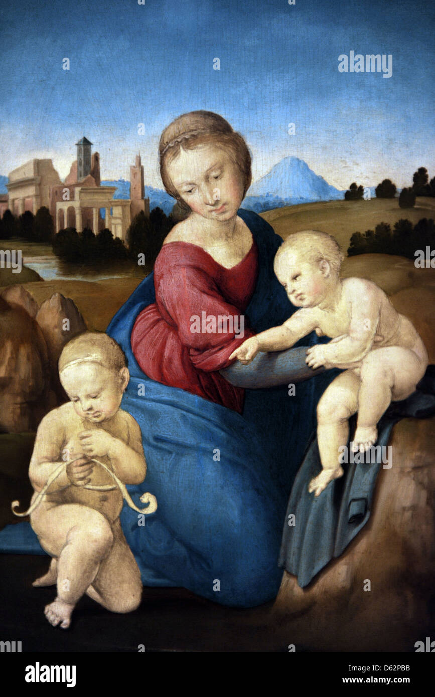 Raphael (1483-1520). Peintre italien. La Madone Esterhazy, 1508. Huile sur toile. Musée des beaux-arts de Budapest. La Hongrie. Banque D'Images