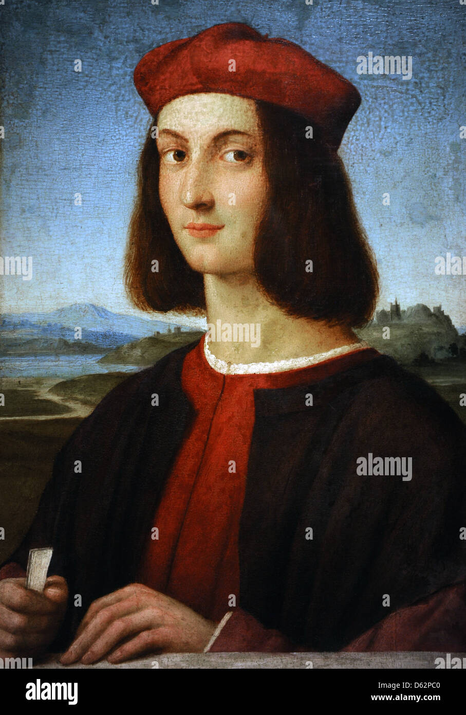 Raphael (1483-1520). Peintre italien. Portrait d'un jeune homme. Musée des beaux-arts de Budapest. La Hongrie. Banque D'Images