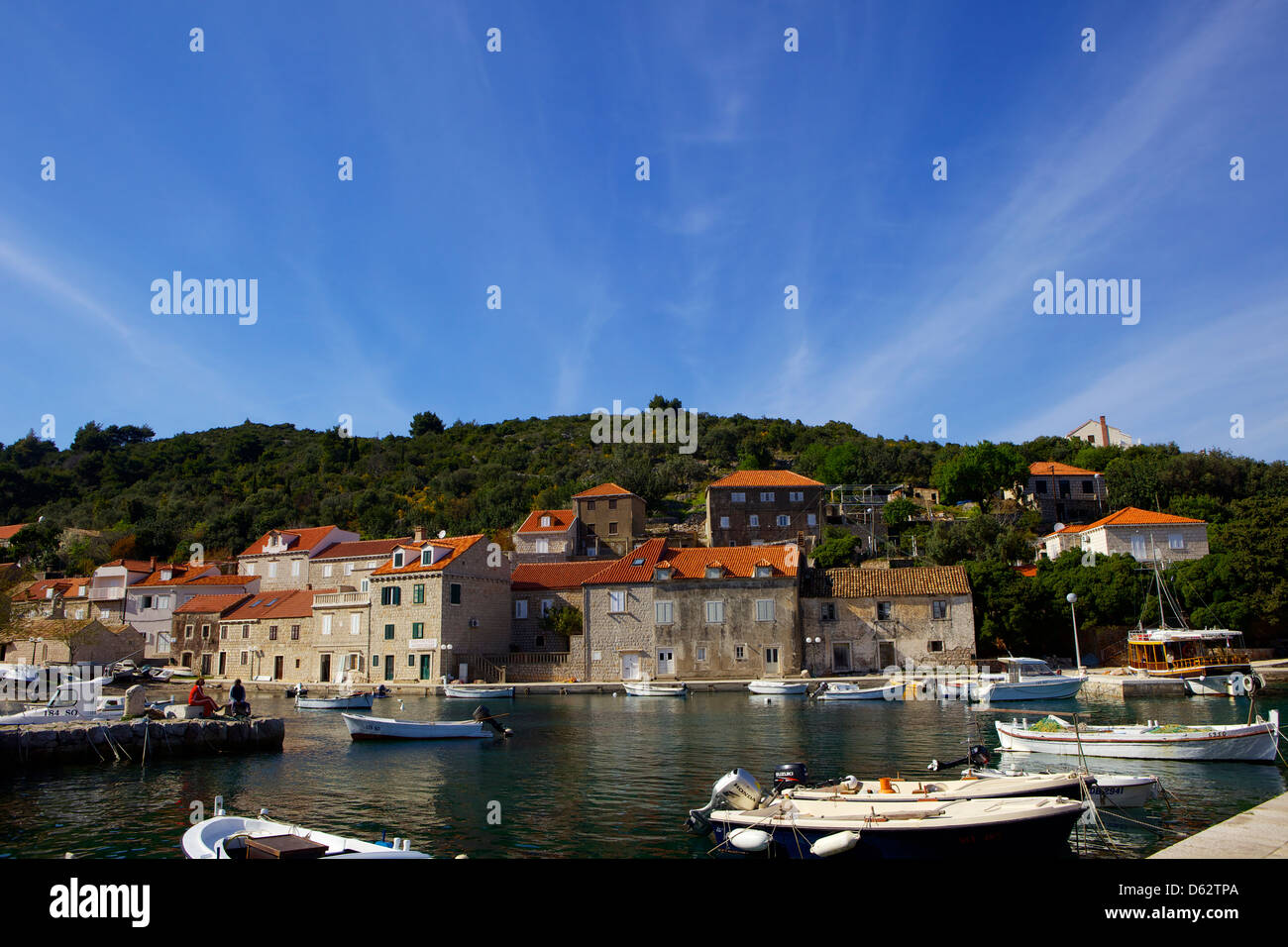 Port de l'île de Sipan Sudjuradj, près de Dubrovnik, Croatie, Europe Banque D'Images