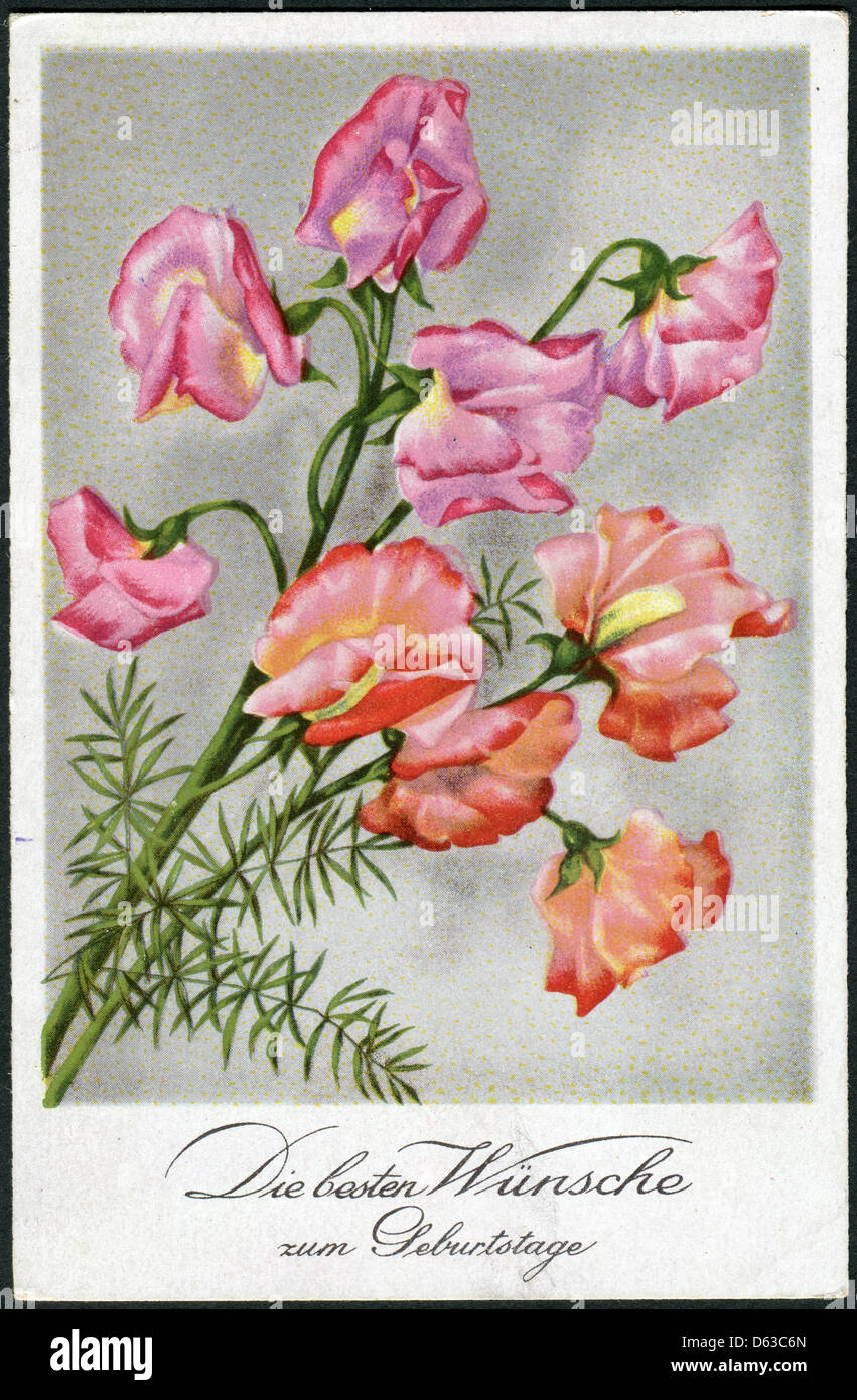 Ancienne Carte Postale Allemande Vers 1952 Des Fleurs L Inscription En Allemand Les Meilleurs Voeux Pour Les Anniversaires Photo Stock Alamy