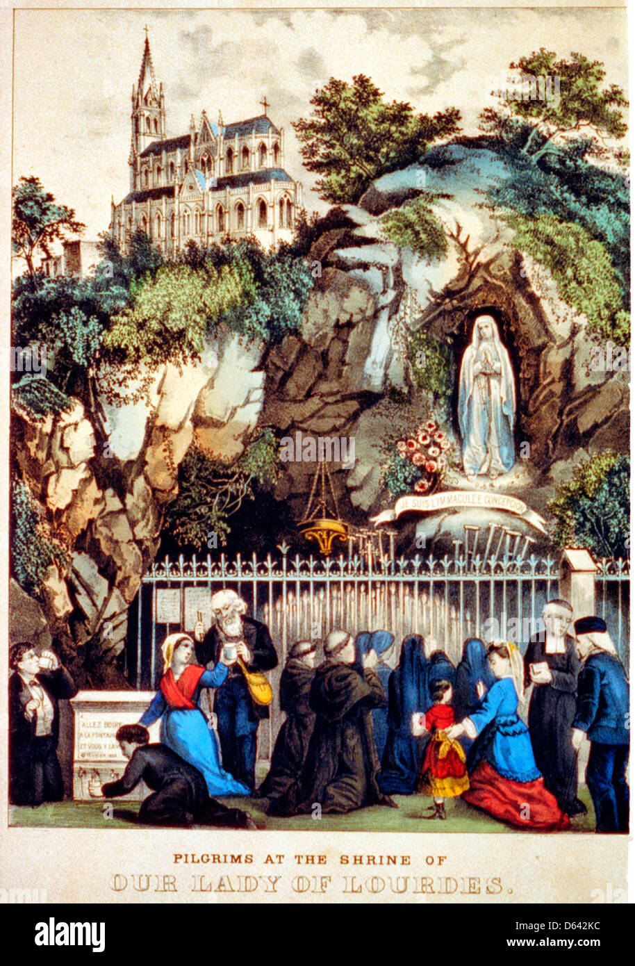 Les Pèlerins au sanctuaire de Notre Dame de Lourdes, vers 1900 Banque D'Images