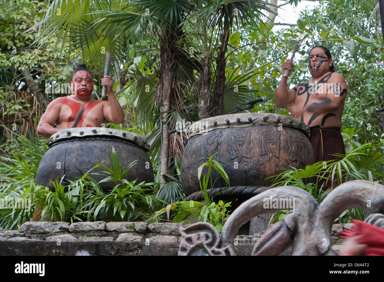 Batteurs maya, Xcaret, Riviera Maya, Yucatan, Mexique. Banque D'Images