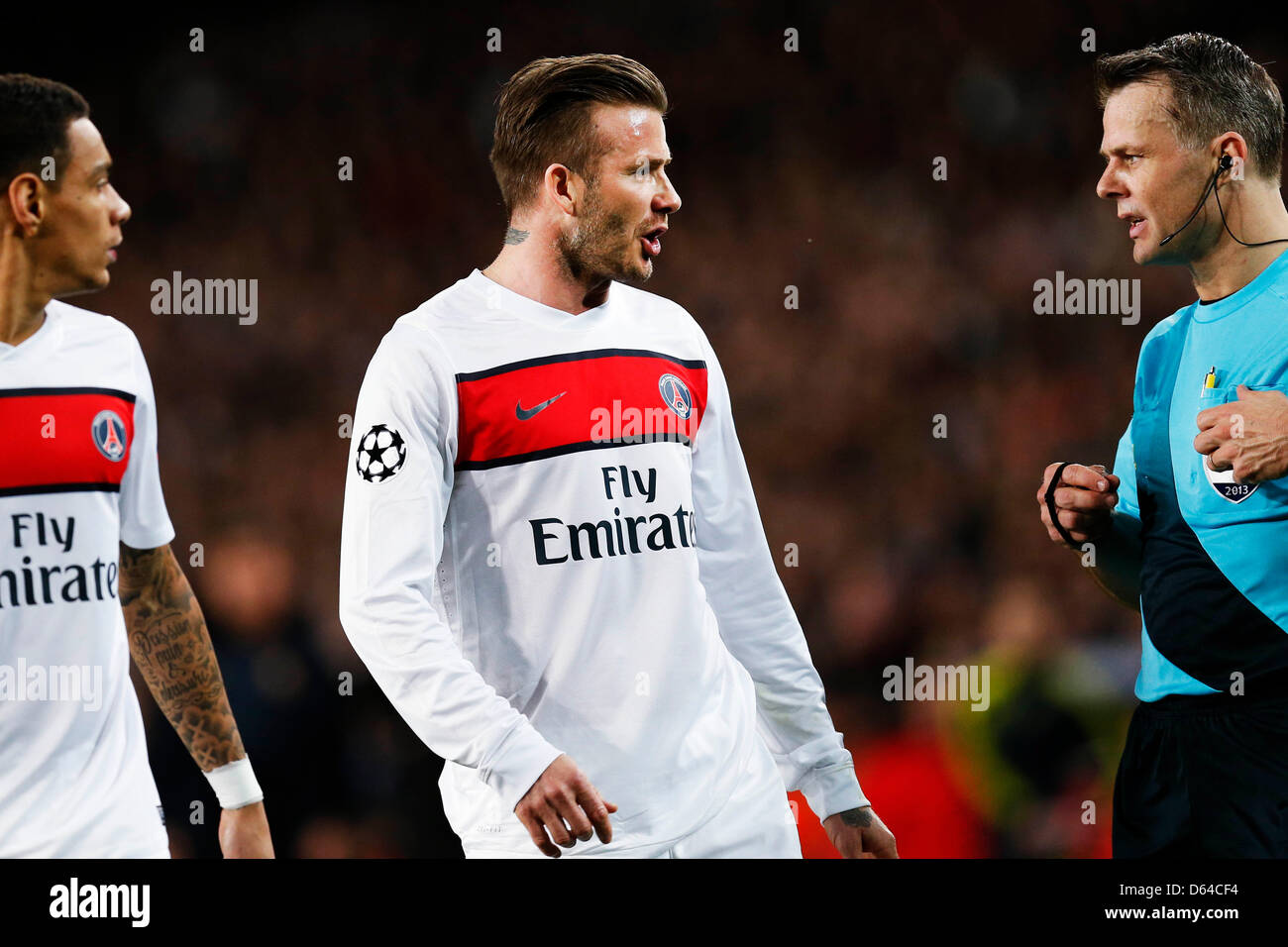 Barcelone, Espagne. 10 avril 2013. David Beckham (PSG), le 10 avril 2013 - Football : Football / Ligue des Champions 2e quart de finale match aller entre FC Barcelona 1-1 Paris Saint-Germain au Camp Nou à Barcelone, Espagne. (Photo par D. Nakashima/AFLO/Alamy Live News) Banque D'Images