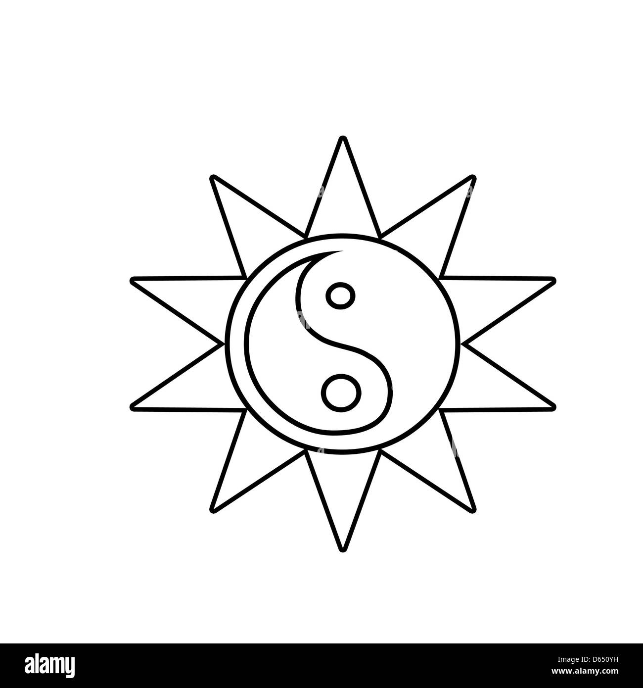 Son symbole Yin Yang dans la philosophie chinoise le concept du Yin Yang chinois traditionnel et simple a déposé ce tatouage pour Banque D'Images