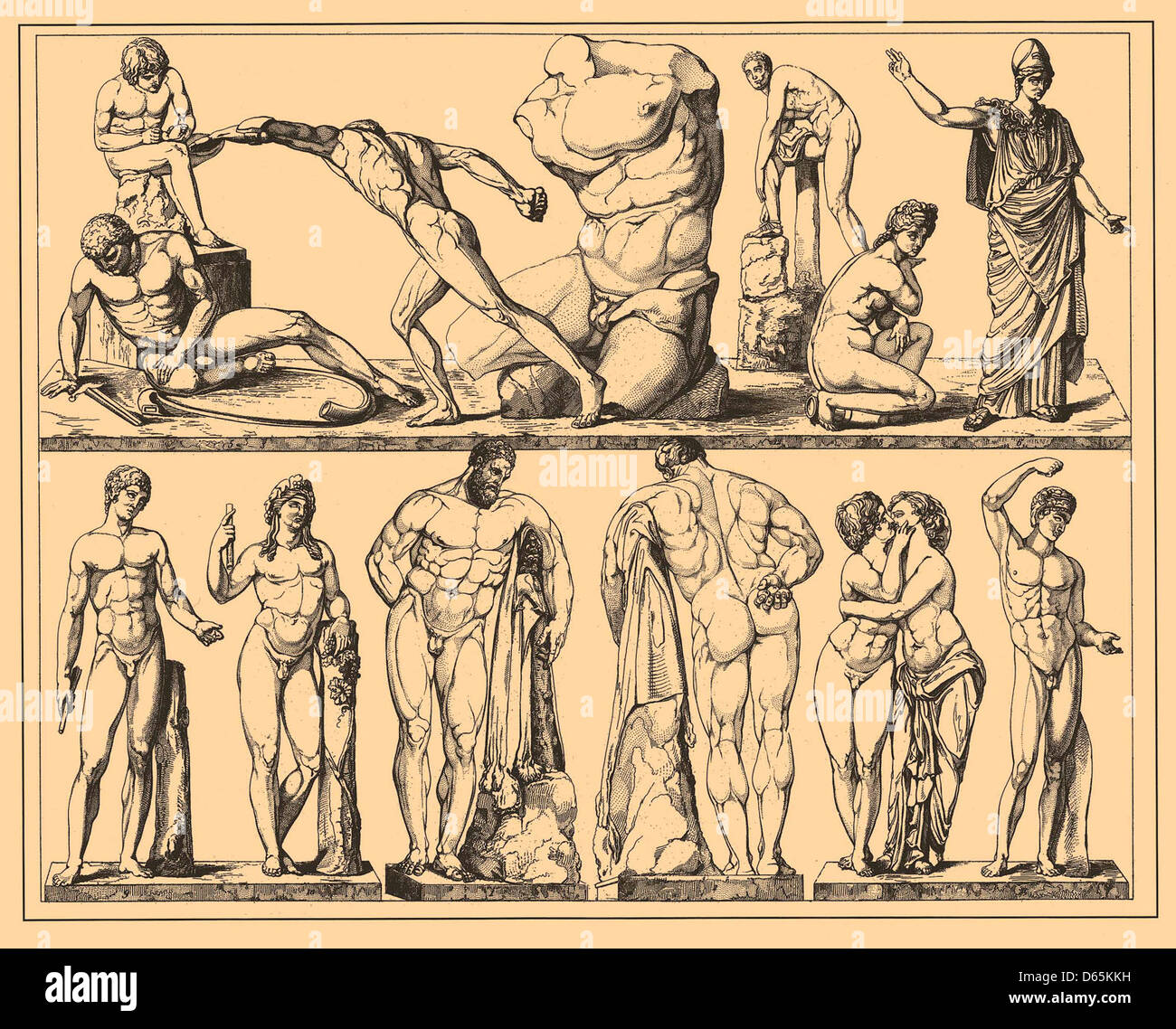 Cette image du dictionnaire encyclopédique Brockhaus & Efron met en lumière l'antiquité grecque, avec des illustrations de dieux, de déesses et de sculptures gréco-romaines. Il sert de référence à la période classique de l'histoire et de la mythologie grecques. Banque D'Images
