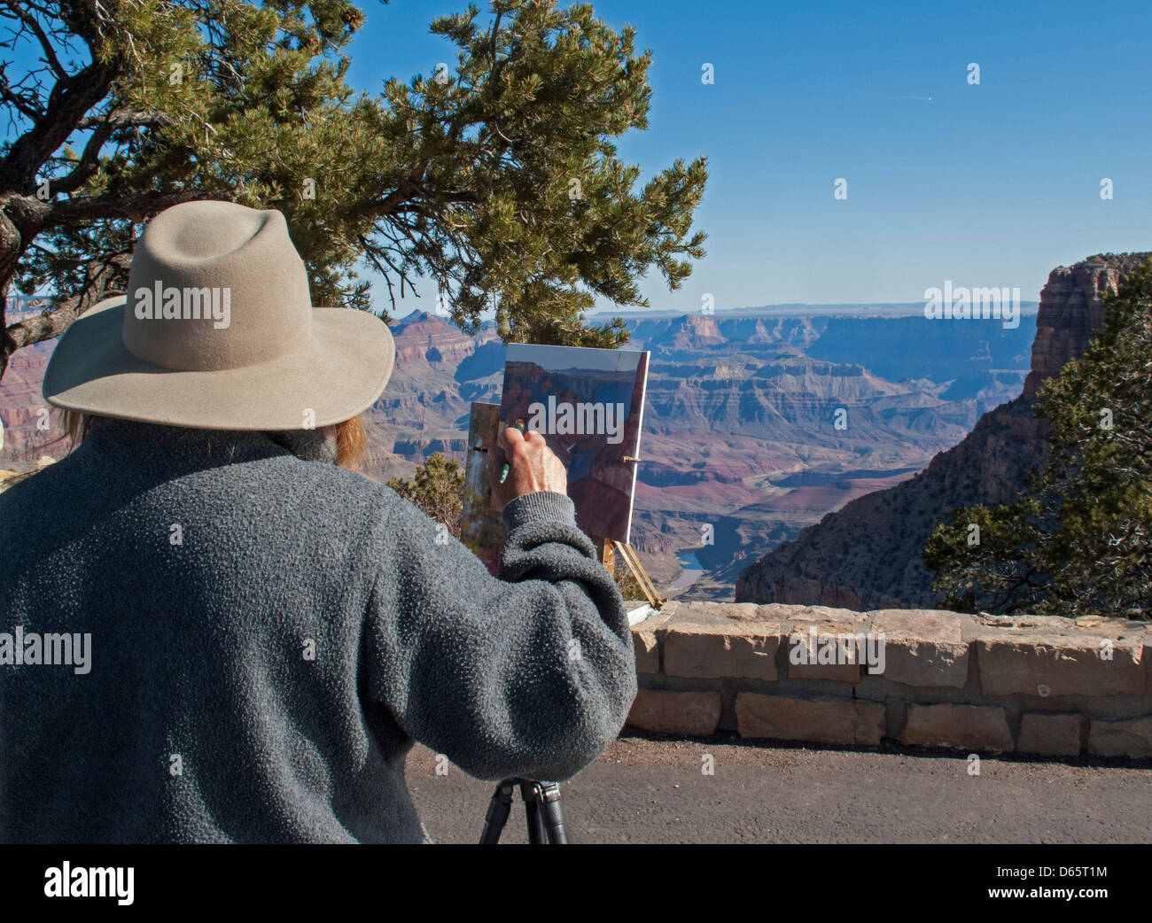 Le Parc National du Grand Canyon, Arizona - un artiste peint une scène à Moran Point sur la rive sud du Grand Canyon. Banque D'Images