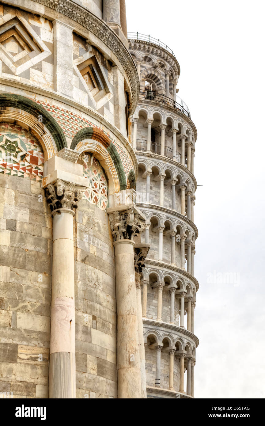 Vue détaillée de la tour de Pise et la cathédrale de Pise Banque D'Images