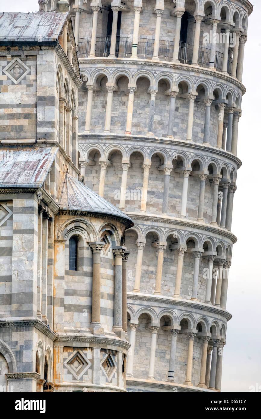Vue détaillée de la tour de Pise et la cathédrale de Pise Banque D'Images