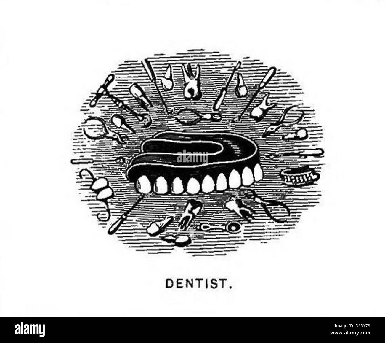 Ce logo noir et blanc représente le cabinet ou le cabinet d’un dentiste vintage. Le design est simple et classique, avec des éléments typiquement associés à la dentisterie, comme une dent ou des instruments dentaires, utilisant des lignes audacieuses et un style minimaliste. Banque D'Images