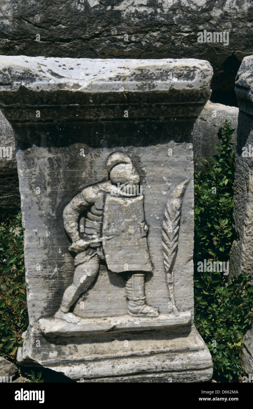 Gladiator stela près de l'agora commerciale, la FEAS, Turquie 000526 1809 Banque D'Images